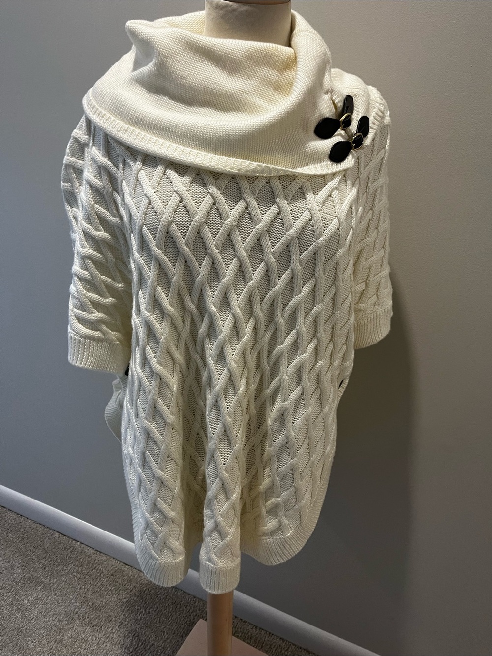 Calvin Klein Cream Cable Cowl Sweater with Button Accents